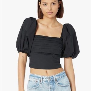 Abercrombie & Fitch Puff Sleeve Poplin Squareneck Top, Size Medium